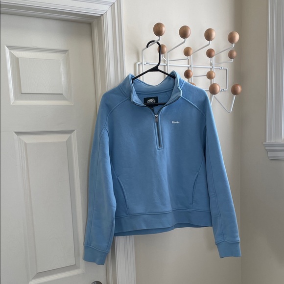 Roots Tops - Roots - Classic Quarter Zip Up Pullover Sweat Shirt - Blue - XL